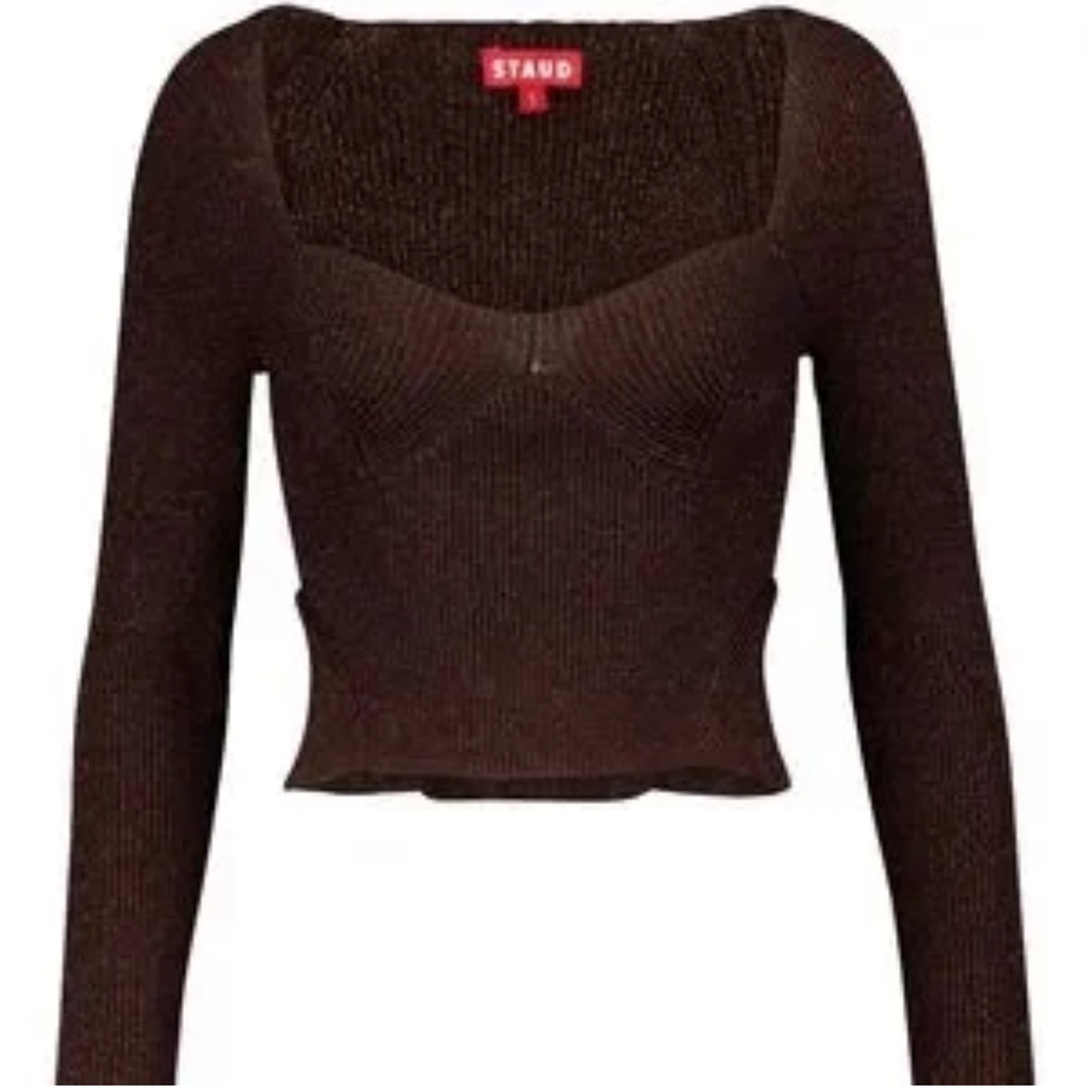 NWT STAUD Cerro Knit Metallic Brown Sweater